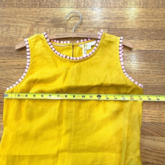Boden Romaine Linen Pom-Pom Shift Dress Tuscan Sun Mustard Yellow Sz US 6 UK 10 - Picture 4 of 11